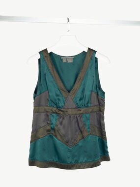 Proenza Schouler SS07 Teal Panelled Silk-Charmeuse Tank